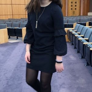 Loft Navy and Green Plaid Long Sleeve Dress